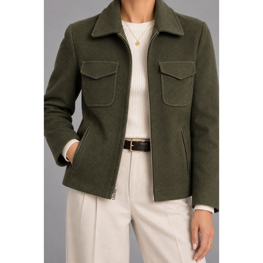 J.Crew Women’s Medium Olive Green Wool Blend Utility Field Jacket Full Zip